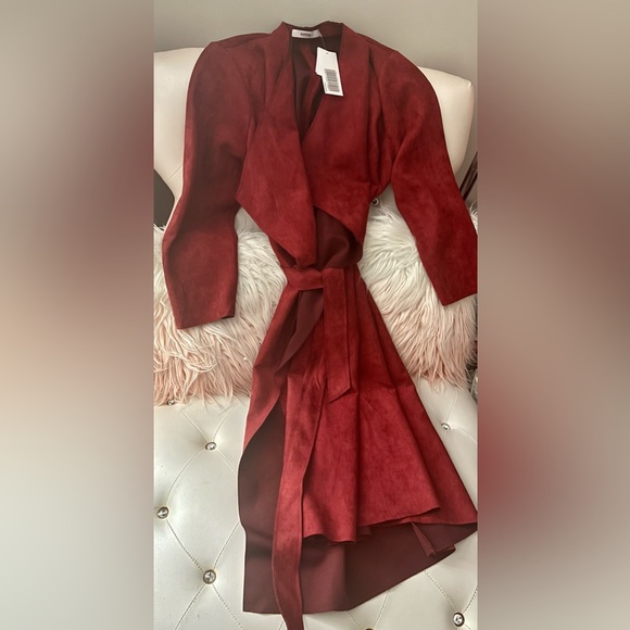 NEW Just Fab Faux Suede Orange Spice Waterfall Long Coat Size 2X - Picture 2 of 16